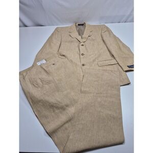 VTG Haspel Suit Mens 46R Beige 100% Linen 2 Piece 40x36 Manor Summer Wedding NWT